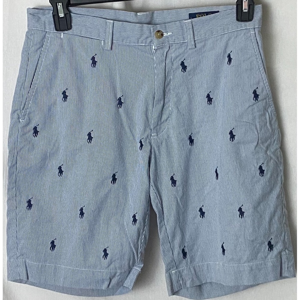 Polo Ralph Lauren Shorts 9 in Blue White Striped Allover Pony Logo Classic Sz 30